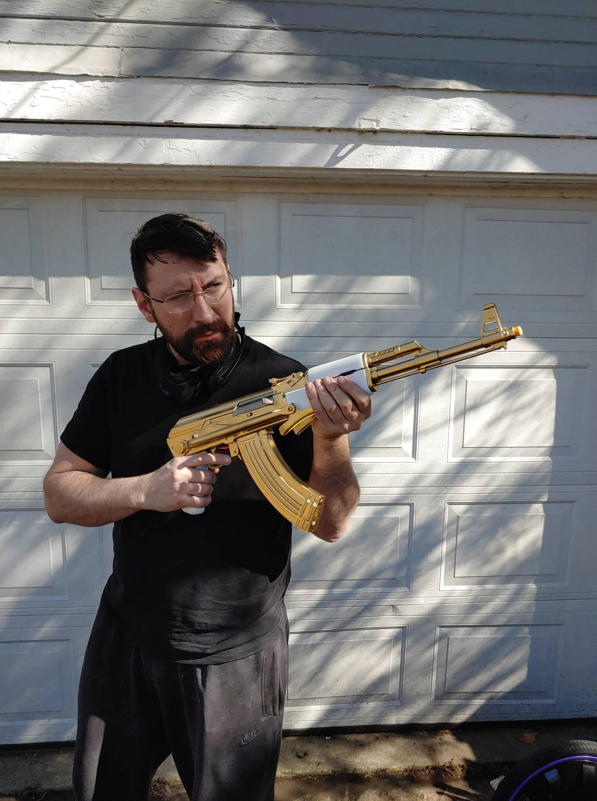 AK-47 Gold Pearl Grips Folding Stock Joker Inspired Rifle Prop