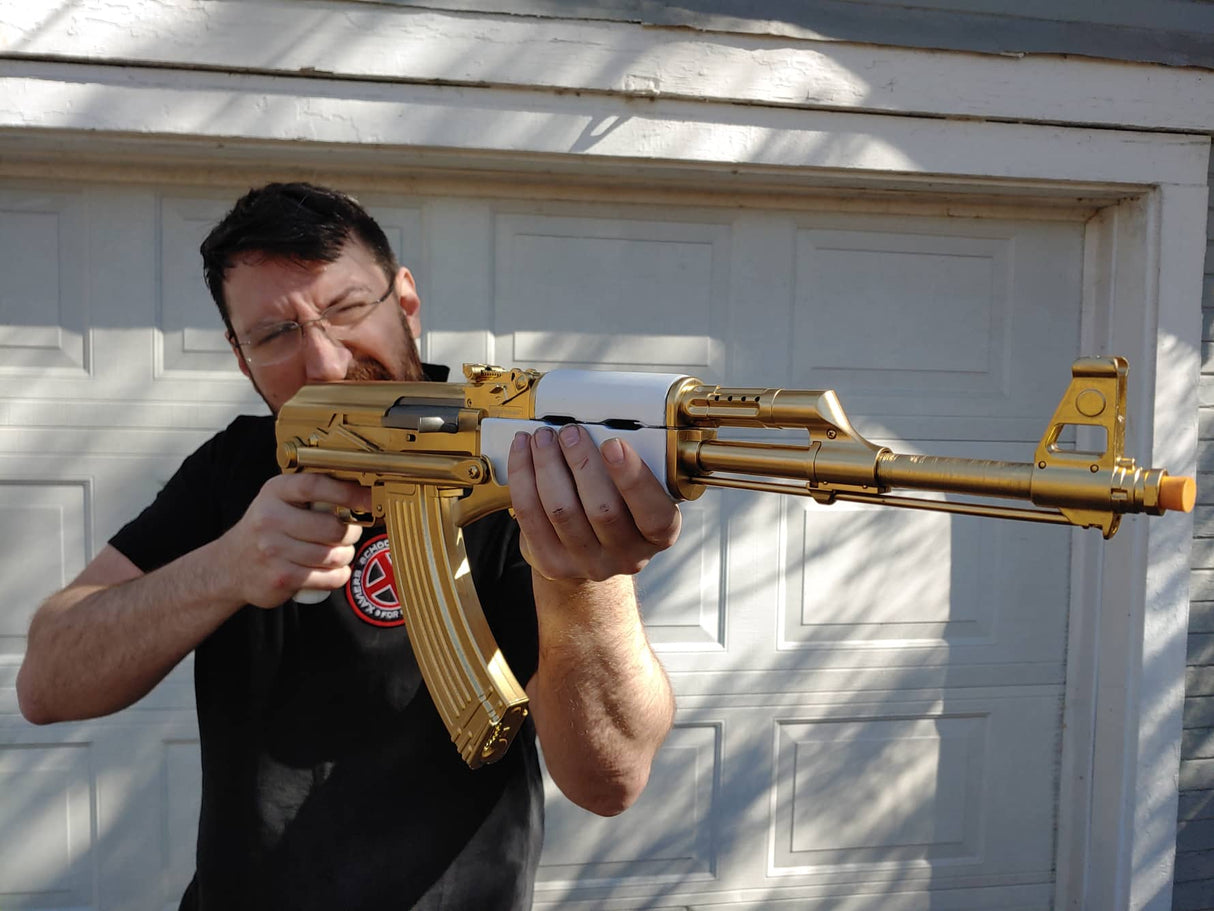 AK-47 Gold Pearl Grips Folding Stock Joker Inspired Rifle Prop